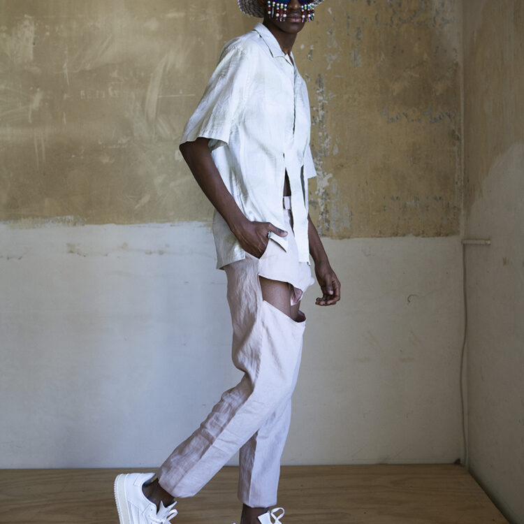 Irene Heldens X Calico Jack RE-DESIGN sustainable fashion collection - Will Falize - Pastel cut-out pants and shirt